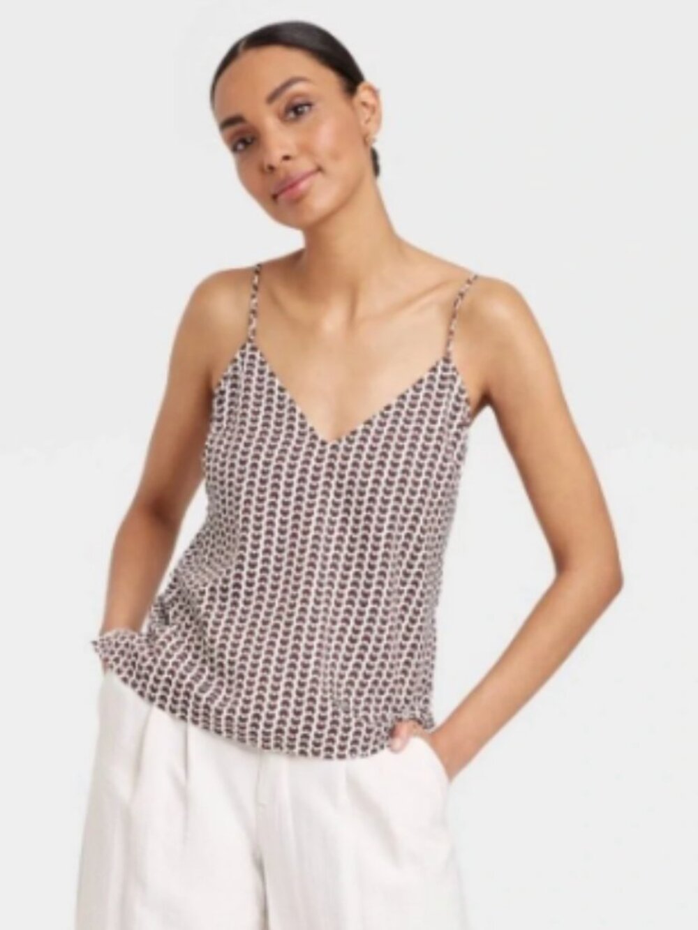 A New Day Women’s Size XXL Matte Satin Cami Camisole Tank Top White Dark Brown